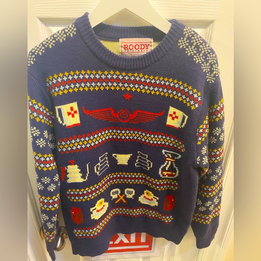 RARE Roody Originals Custom Made Cozy Sweater Coffee Themed Unisex Sz. Large